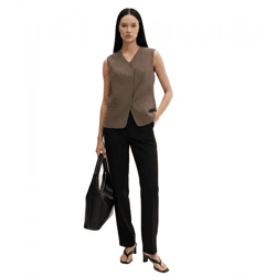 asymmetrische Damen Long-Weste mit Druckknöpfen mit Twillstruktur 911679 Oliv-Grün