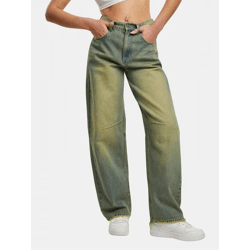 bequeme Karl Kani Damen Jeans mit Baumwolle Blau/Beige