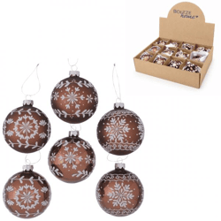 Boltze Weihnachtskugel aus Glas „Browny“, 8 cm, 6er-Set, gemischt