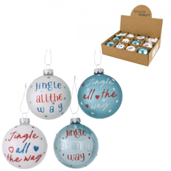 Boltze Weihnachtskugel aus Glas „Jingle“, 8 cm, 4er-Set, sortiert