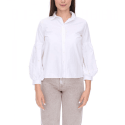 COURSE Damen Sommer-Bluse mit Perlen Langarm-Shirt 901879 Weiß