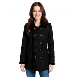 Damen Mantel mit Teddyfell Kragen Kunstlammfell-Jacke Herbst-Parka 939077 Schwarz