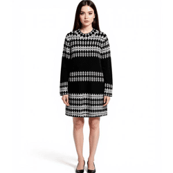 Damen Strick-Kleid mit Fairisle-Print Langarm-Kleid Herbst-Kleid 923627 Schwarz/Weiß