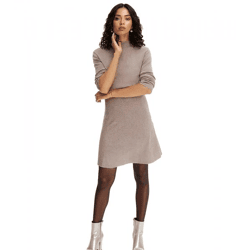 Women's Knit Dress with Turtleneck, Basic Dress, Long-Sleeve Dress 945362 Beige