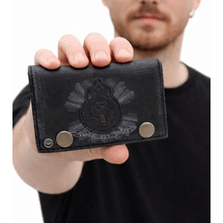 FALL OUT BOY Leder-Geldbörse mit Logo-Motiv Metalldruckknöpfen und Kette Rockiger Gothic-Style LW103557FOB0 Schwarz/Weiß
