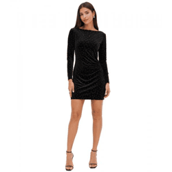 feminines Damen Mini-Kleid aus fließendem Samt und Glitzer Abend-Kleid 964640 Schwarz