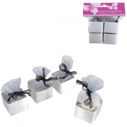 Geschenkpackung Ballotin satiniert silber 4er Set