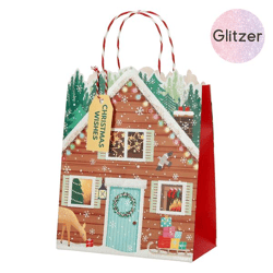 Geschenktüte Weihnachtshaus, M, ca.23cmH