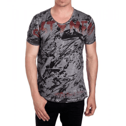 Herren T-Shirt mit aufwendigem Strass-Design Baumwoll-Shirt Rundhals-Shirt R-15162 Anthrazit