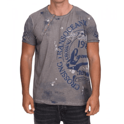 Herren T-Shirt mit plakativem Frontprint Baumwoll-Shirt Rundhals-Shirt R-15045 Anthrazit