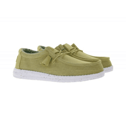 HEY DUDE Wally Washed Canvas Damen Schlupf-Schuhe im Mokassin-Style mit Wechselfußbett 40296-267 Sand-Beige