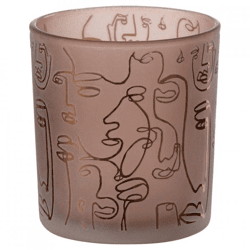 J-Line Windlicht „Faces“, braun, 15 cm