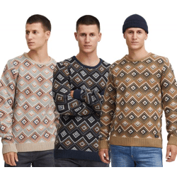 klassischer BLEND Herren Feinstrickpullover mit Rundhals Strickpullover 20715873 Dunkel-Beige, Blau oder Hellbeige