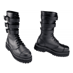 Markante Brandit Unisex Plateau Phantom Buckle Boots Echtleder Stiefel mit Stahlkappe Schnür-Boots 2. Wahl – kleine Schönheitsfehler 90