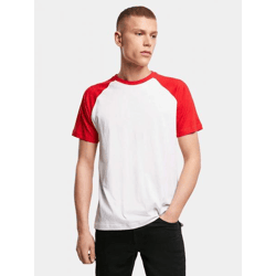 modernes Build Your Brand Herren T-Shirt 140 g/m² mit Baumwolle Weiß/Rot