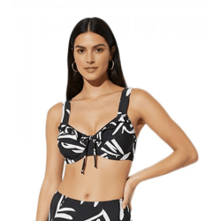 Fashionable Women's Minimizer Bikini Top with Adjustable Straps, Swimwear, E-Cup, 962669, Black/White