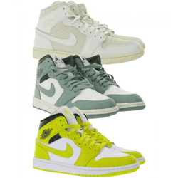 NIKE Air Jordan 1 Mid Damen Sneaker Echtleder Turnschuhe Mid-Top Sneaker BQ6472 in Weiß/Gelb, Weiß/Grün oder Beige/Weiß