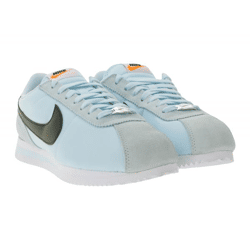 NIKE Cortez Damen Sneaker Retro Turnschuhe mit Echtleder Low-Top Sneaker DZ2795-401 Weiß/Hellblau/Schwarz