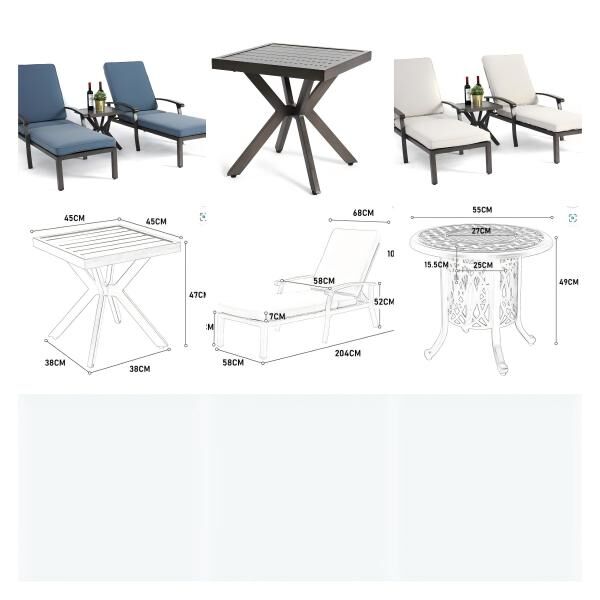 Outdoor‑Gartenset Aluminium‑Liegestühle‑Set 3‑teilig