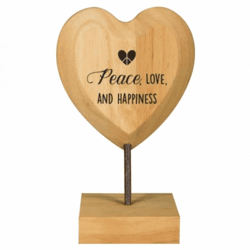 Paper Dreams Holzherz mit der Aufschrift „Peace, love and happiness“, 18 cm