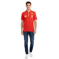 PUMA X Scuderia Ferrari F1 Herren Polo-Shirt Kurzarm-Shirt mit Team- und Sponsor-Logos Baumwoll-Shirt Motorsport-Shirt 701228000 001 Rot