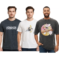 RE:COVERED X Cartoon Network Men's T-Shirt with Comic Print, Cotton T-Shirt, Crew Neck, Gray or White