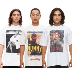 RE:COVERED X Studio Canal oder Hammer Herren T-Shirt EVIL DEAD 2, Die Mumie oder Basic Instinct Baumwoll-Shirt mit großem Print Rundhals-S