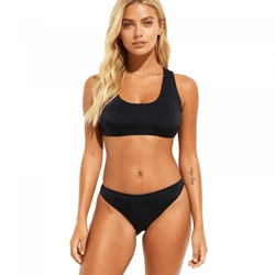 schlichte Damen Bikini Hose Bikini-Slip mit normalem Beinausschnitt Bademode 922405 Schwarz