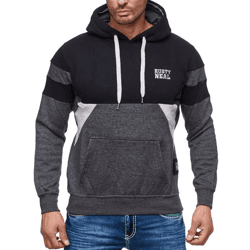 Sportiver Herren Hoodie im Colorblock Design Kapuzen-Pullover mit Kängurutasche Sweater 19041 Schwarz