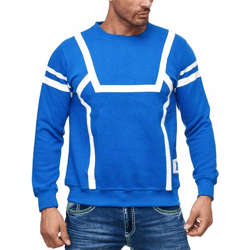 Sportlicher Herren Casual-Pullover mit Kontrastprint Rundhals-Sweater 19045 Sax-Blau