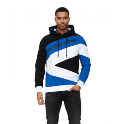 Sportlicher Hoodie für Herren im Color-Blocking-Style Kapuzen-Pullover Sweater 4727 Schwarz/Royal-Blau/Weiß