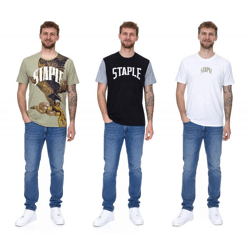 STAPLE Herren Baumwoll-Shirt mit Rücken- oder Frontprint T-Shirt Rundhals-Shirt Weiß, Schwarz oder Olivgrün