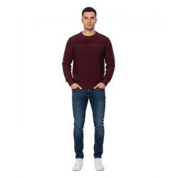 Stylischer ESPRIT Herren Strick-Pullover mit Wellen-Muster Rundhals-Sweater Baumwoll-Pullover Wein-Rot