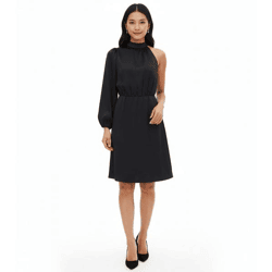 Stylish women's one-shoulder dress made of shiny satin; mini dress; satin dress 919324; black