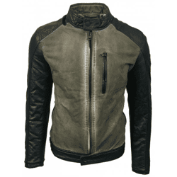 Urbane Herren Biker-Jacke Washed Look mit Kunstleder Ärmeln Slim Fit Übergangs-Jacke 8835 Beige