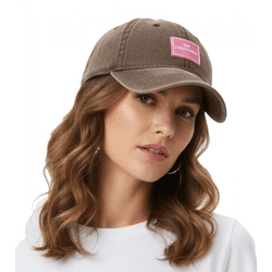 verwaschene ZWILLINGSHERZ Basic Classic Base-Cap mit Logo-Patch Baumwoll-Cap justierbare Cappy Schirm-Mütze 4603M K25357-3 Braun