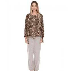 vestino Damen Bluse Off-Shoulder Carmen-Bluse mit Leoparden-Print Sommer-Shirt 900319 Beige/Schwarz