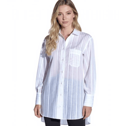 vestino Damen Oversized Bluse im Boyfriend Style Transparent mit Strukturstreifen Sommer-Bluse 900600 Weiß