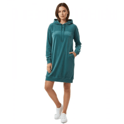 weiches KangaROOS Damen Samt-Kleid bequemes Haus-Kleid mit Kapuze Langarm-Kleid Petrolgrün