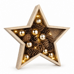Weihnachtsstern aus Holz mit LED-Beleuchtung, batteriebetrieben, 28 cm