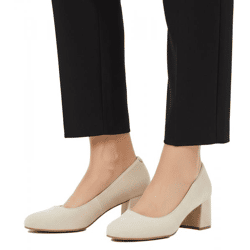 Timeless women's suede-look pumps, business shoes with block heels, 954644, beige