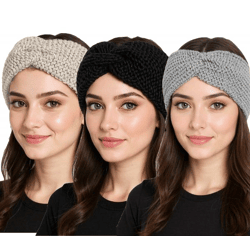ZWILLINGSHERZ Knitted Headband, Wool Headband, Headwear, Chunky Knit, Winter Headband, Accessory 8007 Light Gray, Light Beige, or Light
