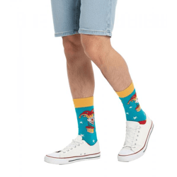 1 Paar Moustard Jack in the Box Baumwoll-Socken Schachtel-Teufel Design gestreifte lange Strümpfe 20S-JACK Rot/Gelb/Blau