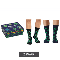2 Paar Happy Socks St Patricks Herren Baumwoll-Sockenmit Glückssymbolen im St. Patrick’s Day Stil Alltags-Strümpfe in Geschenk-Box XSPD