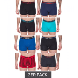2er Pack REPLAY Herren Retro Boxershorts Baumwoll-Unterwäsche Blau, Schwarz, Dunkelblau oder Rot