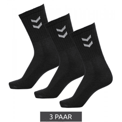 3 Paar hummel Damen & Kinder Basic Damen Crew-Socken mit Kontrastwinkel Kinder Baumwoll-Strümpfe Sport-Socken 022030-2001 Schwarz