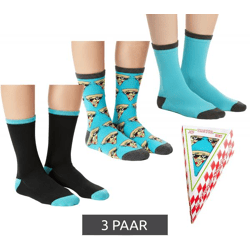 3 Paar TASTIQ Baumwoll-Socken mit Pizza-Print lange Strümpfe in stylischer Pizza-Geschenkbox fresh Socks Tas/1/CSX3/PIZ Blau/Schwarz/ Gelb