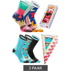 3 Paar TASTIQ Baumwoll-Socken mit Print lange Strümpfe in stylischer Geschenkbox Tas/1/CSX3 mit Pizza oder Donut Print