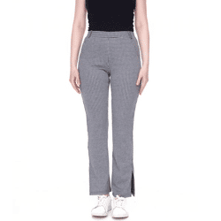 AjC Damen karierte Stoff-Hose modische Bootcut-Hose in Schlupf-Form 71797023 Schwarz/Weiß