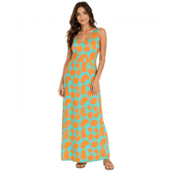 Aniston CASUAL Women's Jersey Dress with Colorful Print, Maxi Dress, Turquoise/Orange